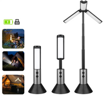 2 in 1 LED Camping Light High Bright Flashlight USB Rechargeable Zoom with Hook Outdoor Emergency Camping Lamp Stand Base